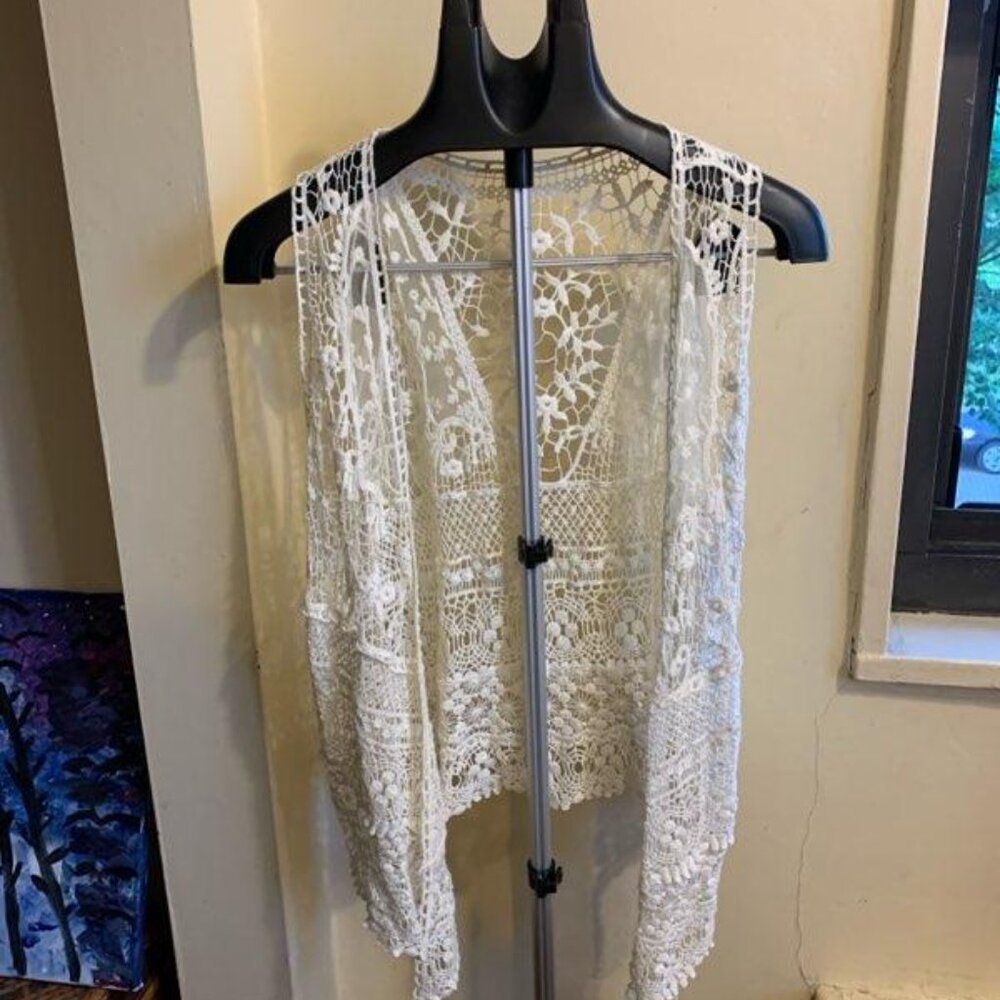 Target Boho Eyelet Waterfall Crochet Cardi Vest 2015